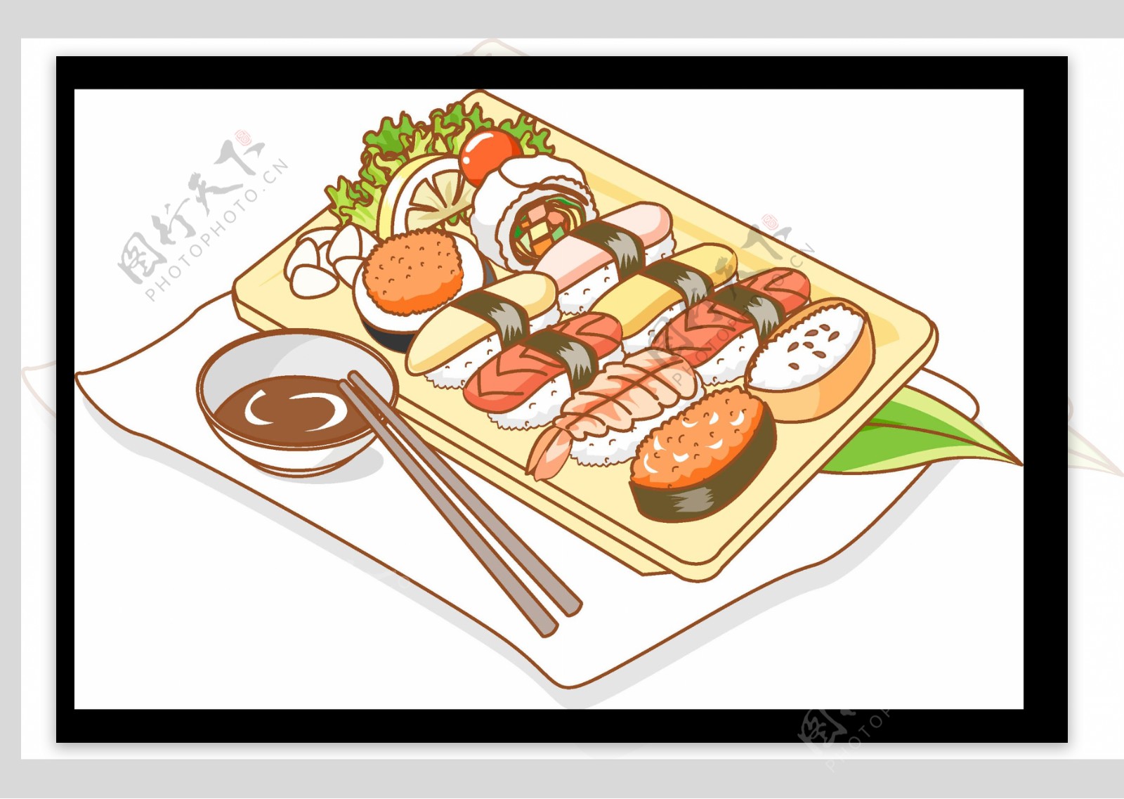 清新手绘日式寿司盘子料理美食
