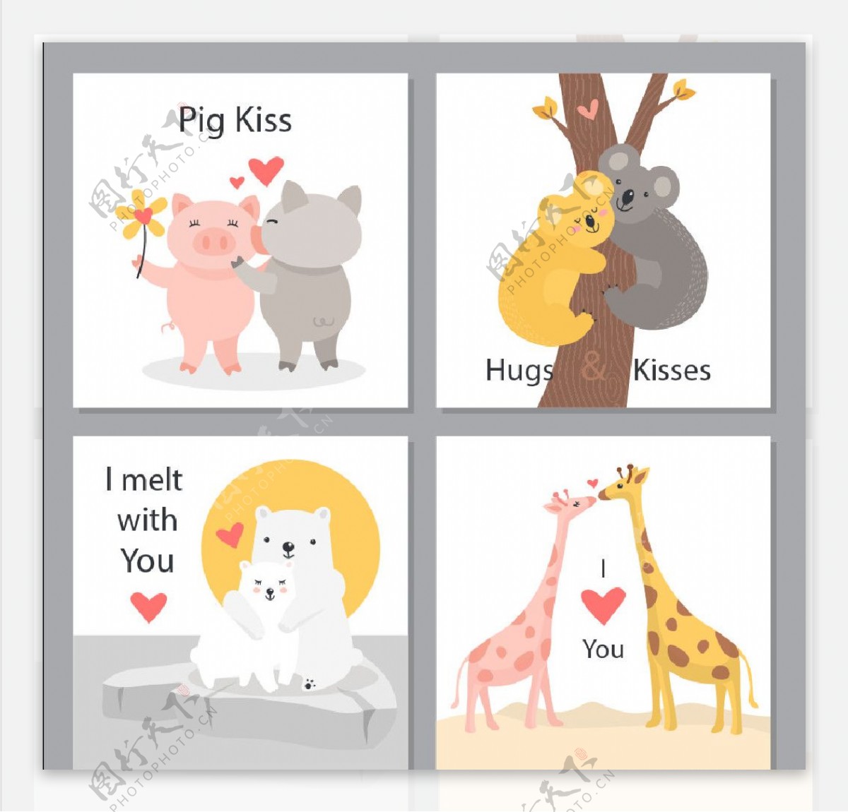 卡通动物爱心卡片