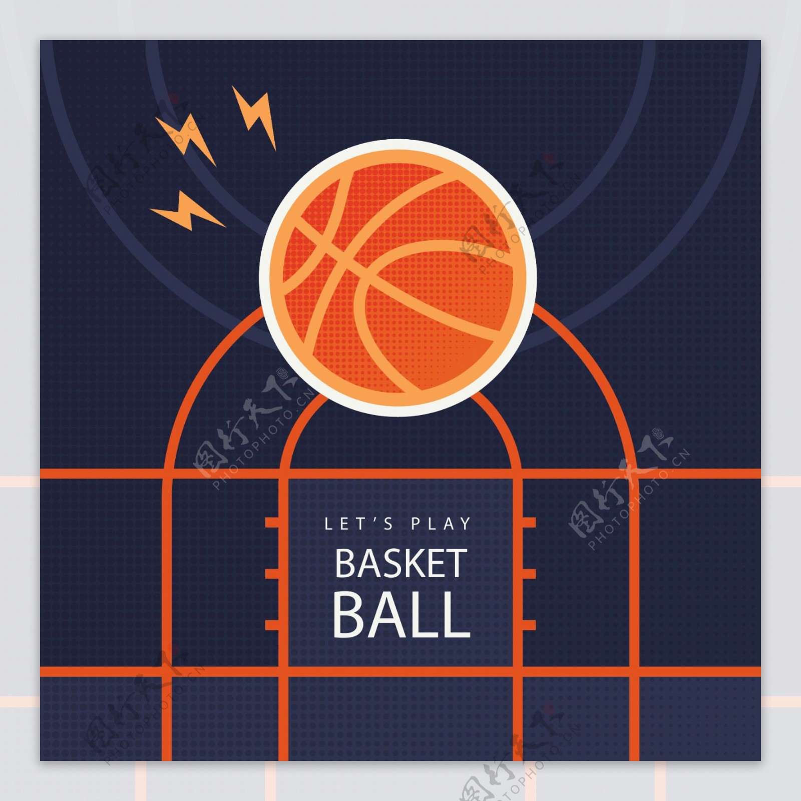 扁平化投进篮筐里的篮球矢量图