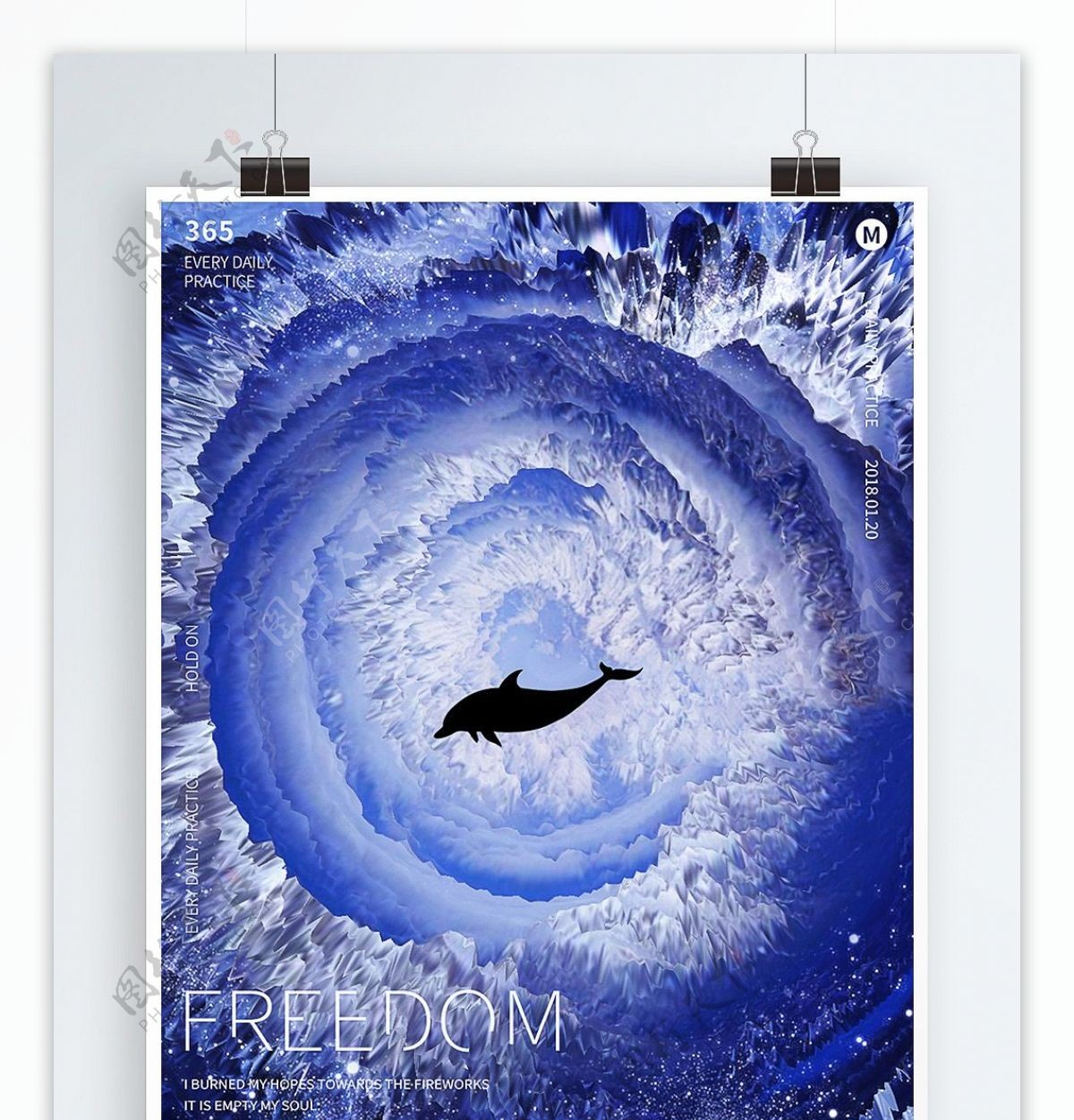 冰天雪地神秘海洋深处小海豚环保装饰海报