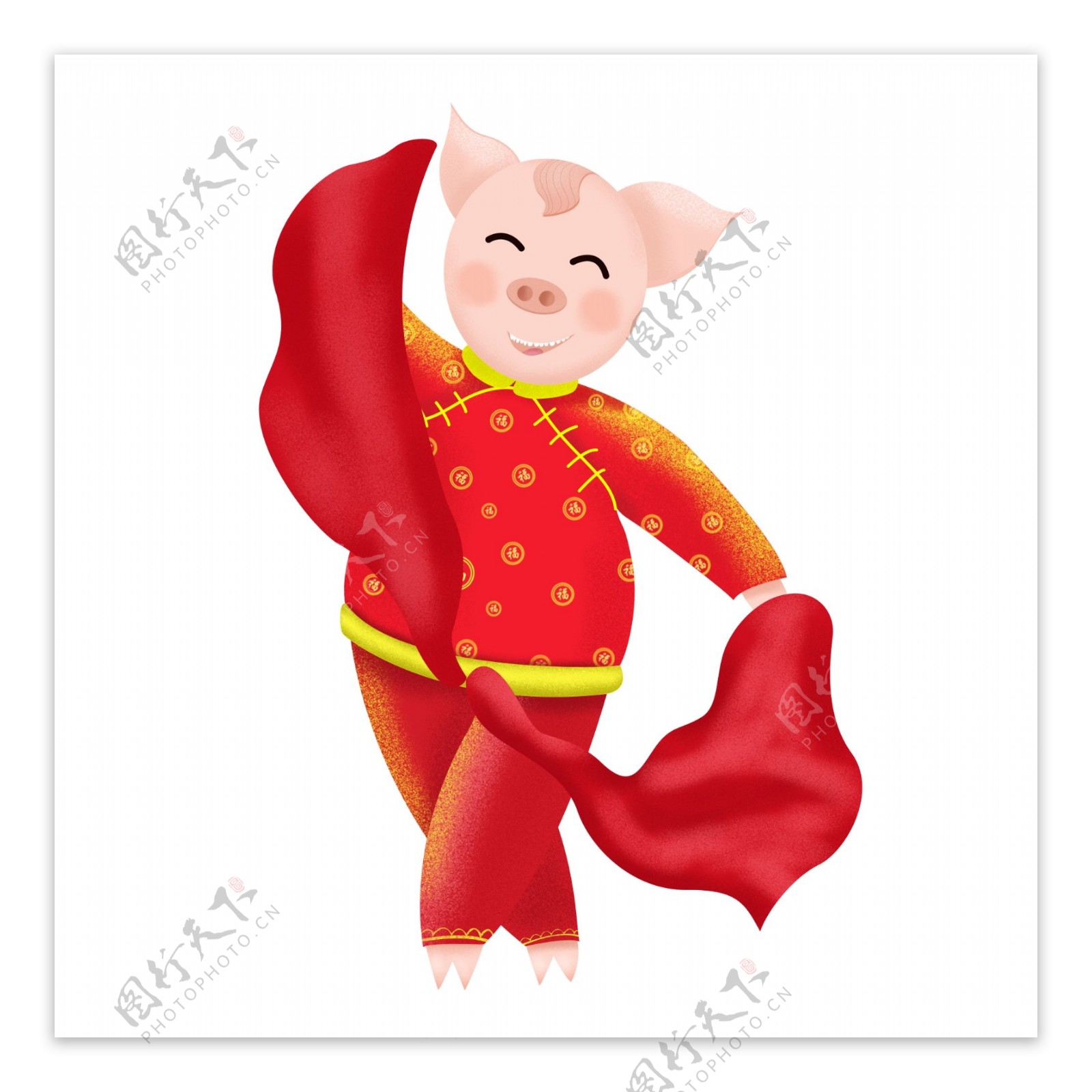 手绘扭秧歌的新年小猪形象可商用免扣元素