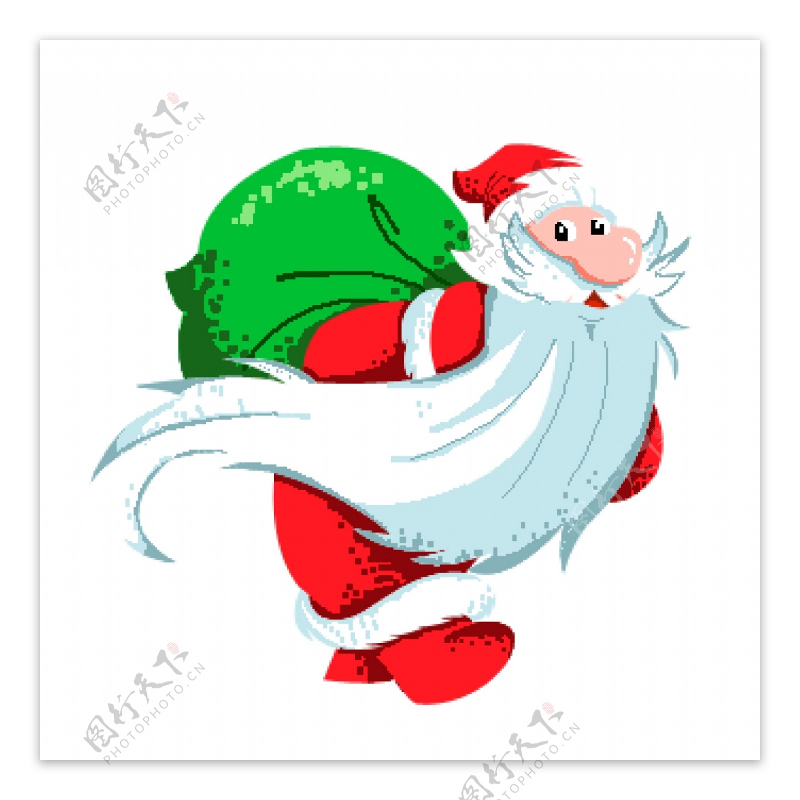 手绘卡通背着绿色袋子的长胡子圣诞老人