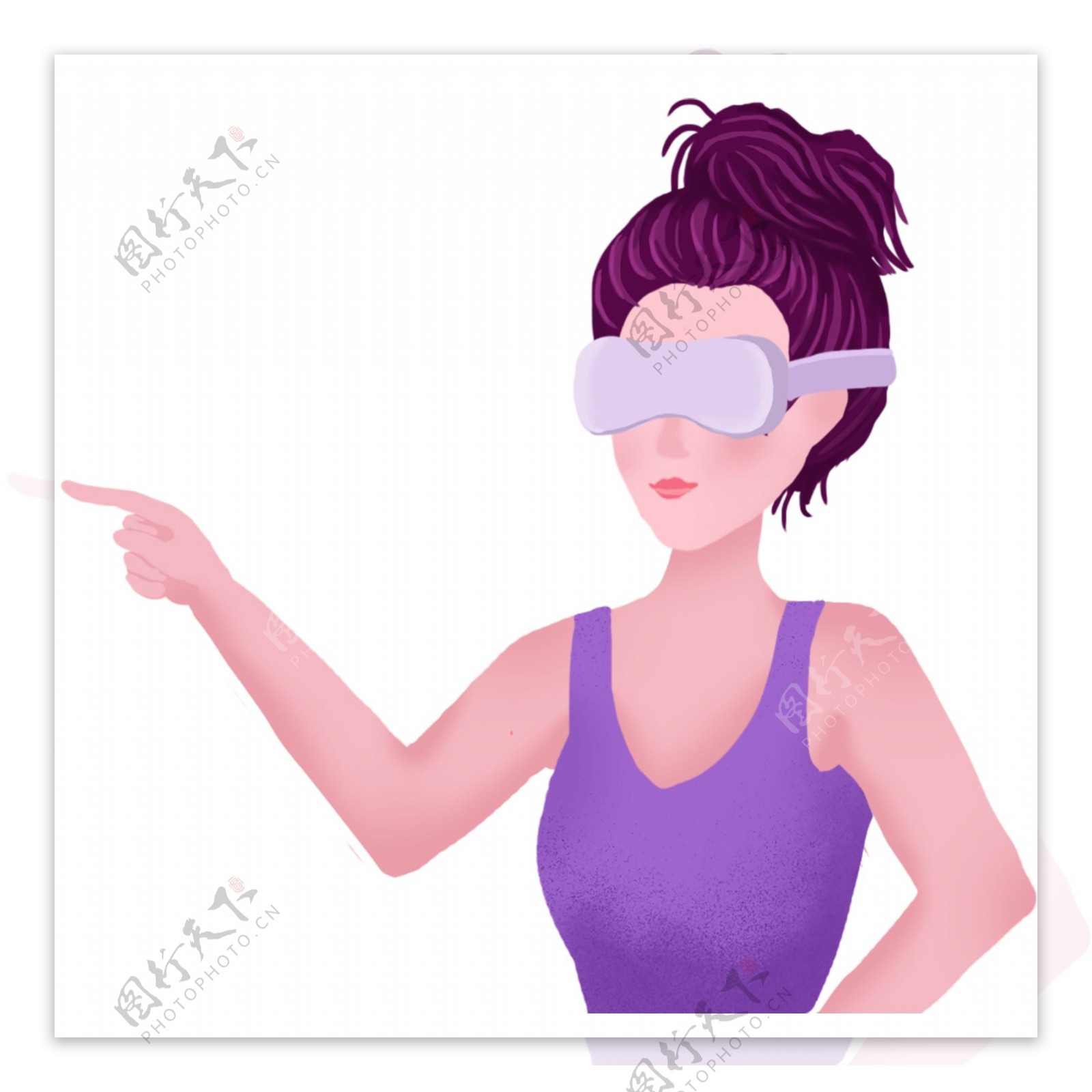 手绘卡通戴着VR眼镜讲解的健身美女元素
