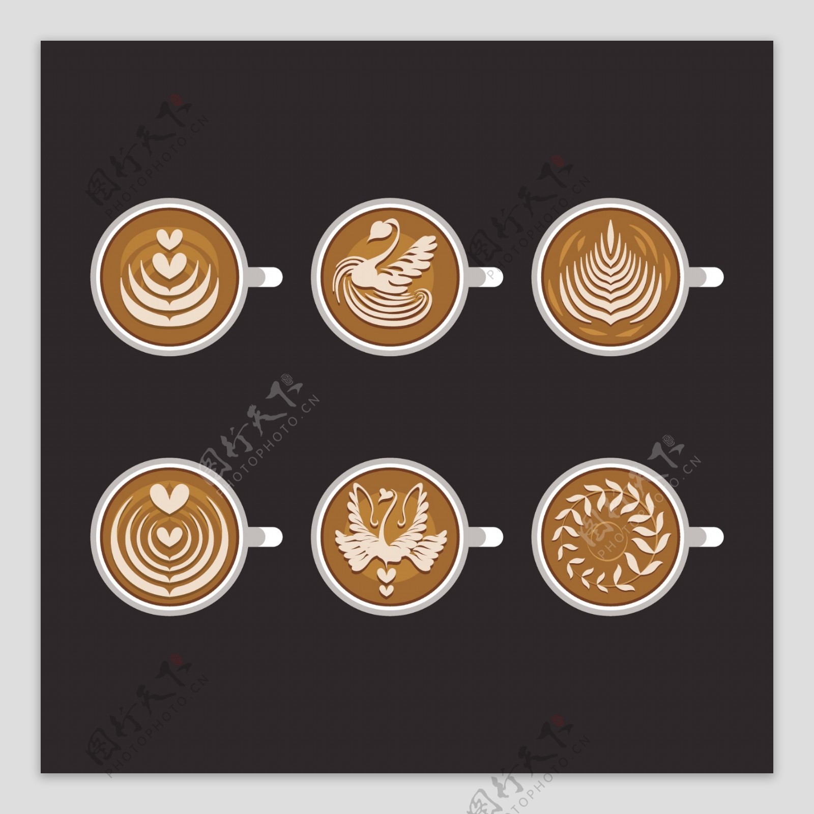 6款创意咖啡拉花元素矢量图