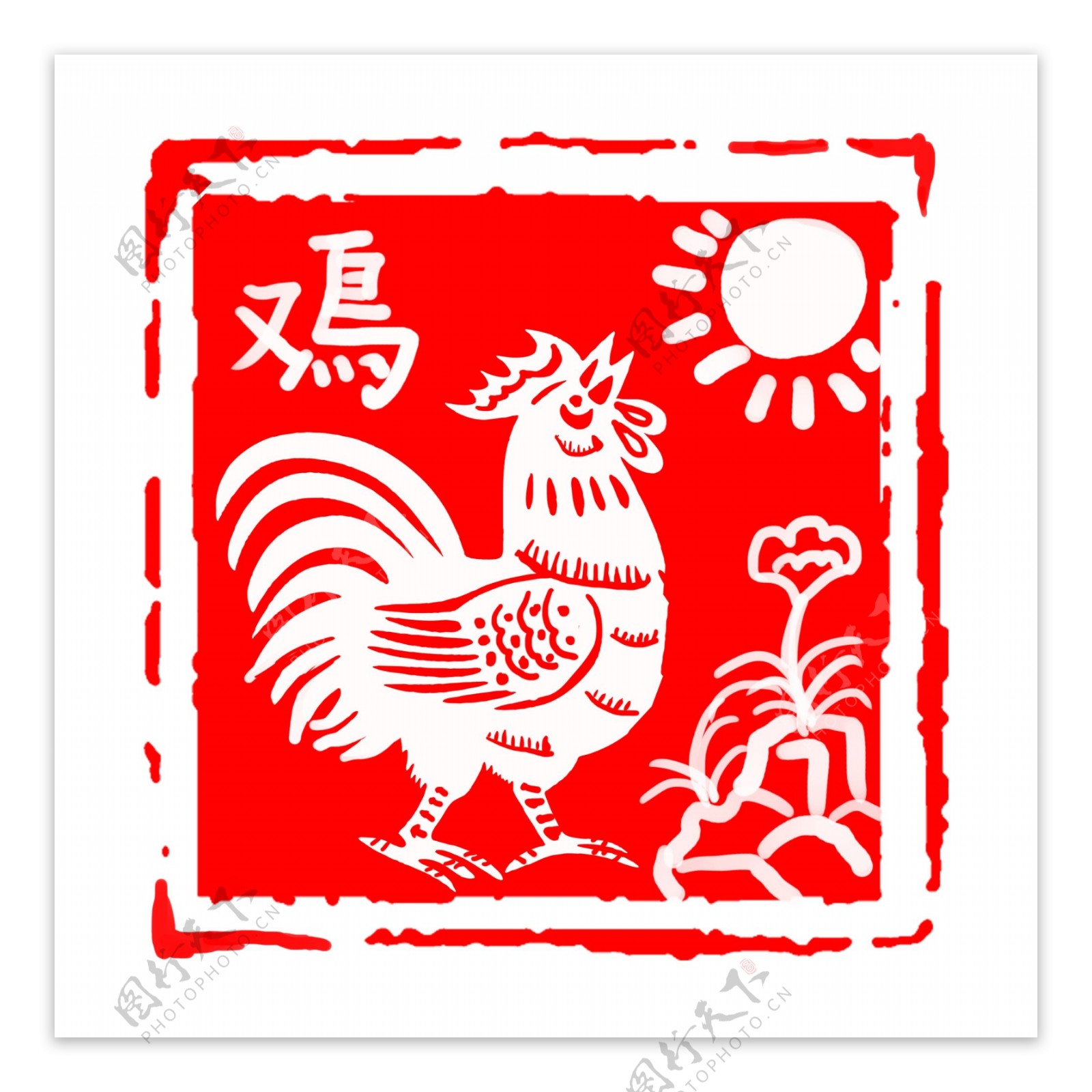 中国风红色古典生肖鸡印章边框元素