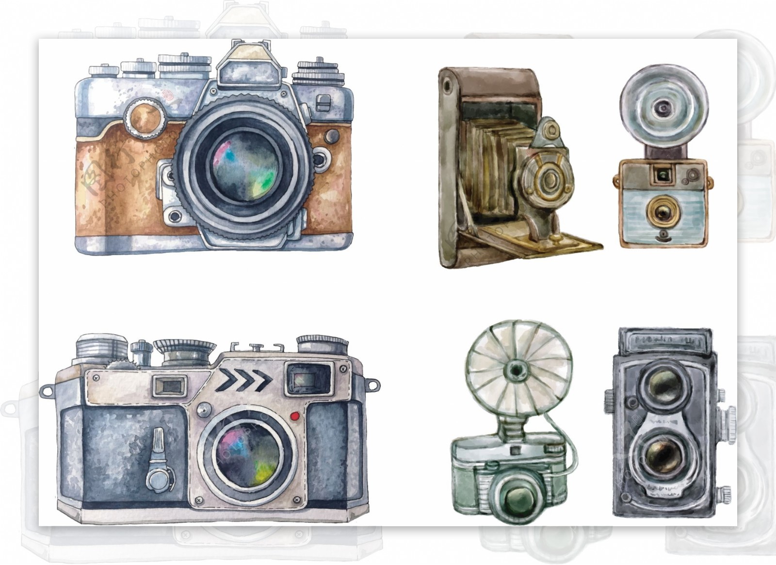 手绘复古古董相机