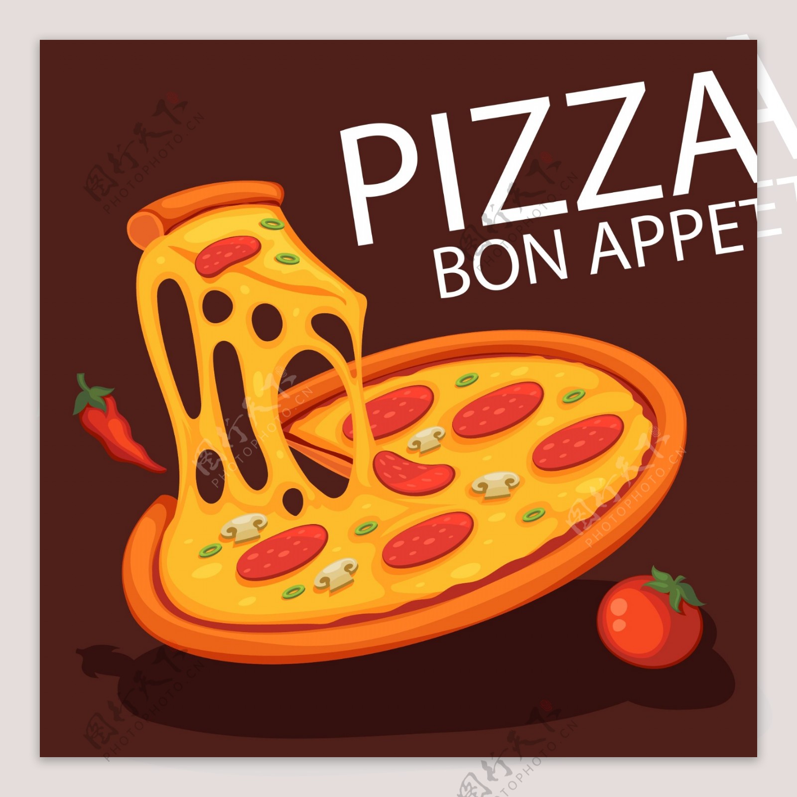 美味的西餐披萨插画