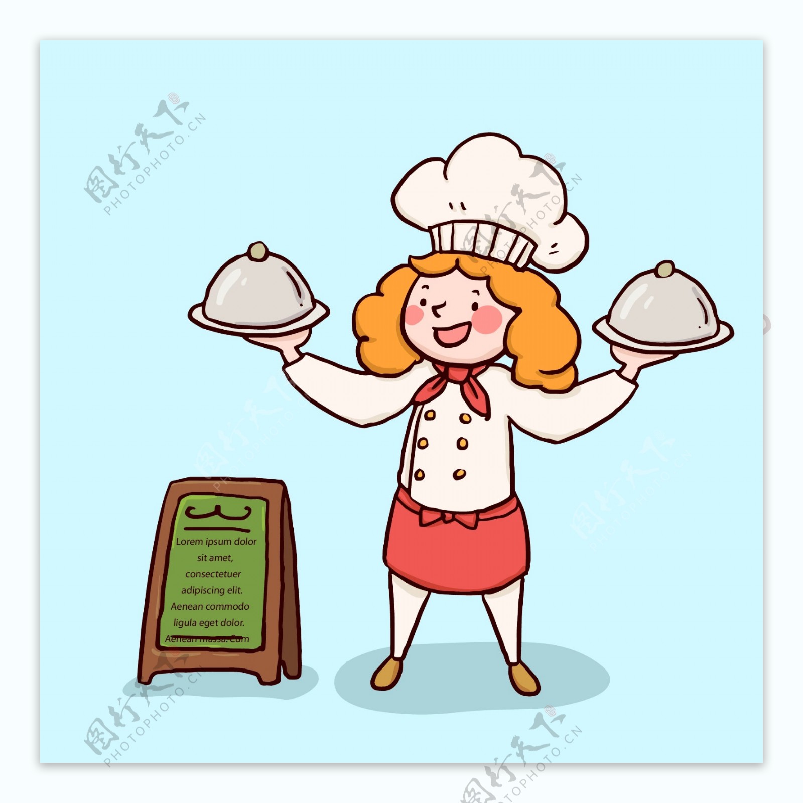 卡通可爱厨师姐姐插画