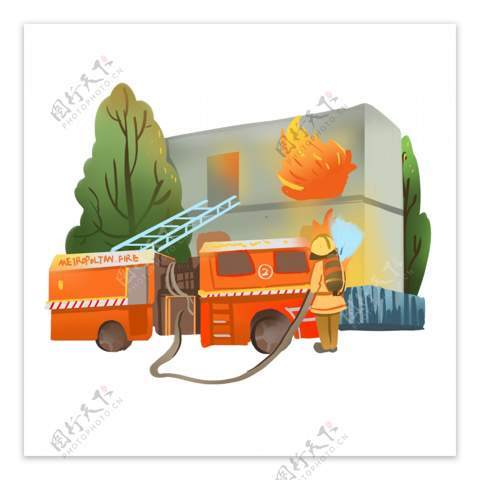消防人员救火场景商用插画可商用元素
