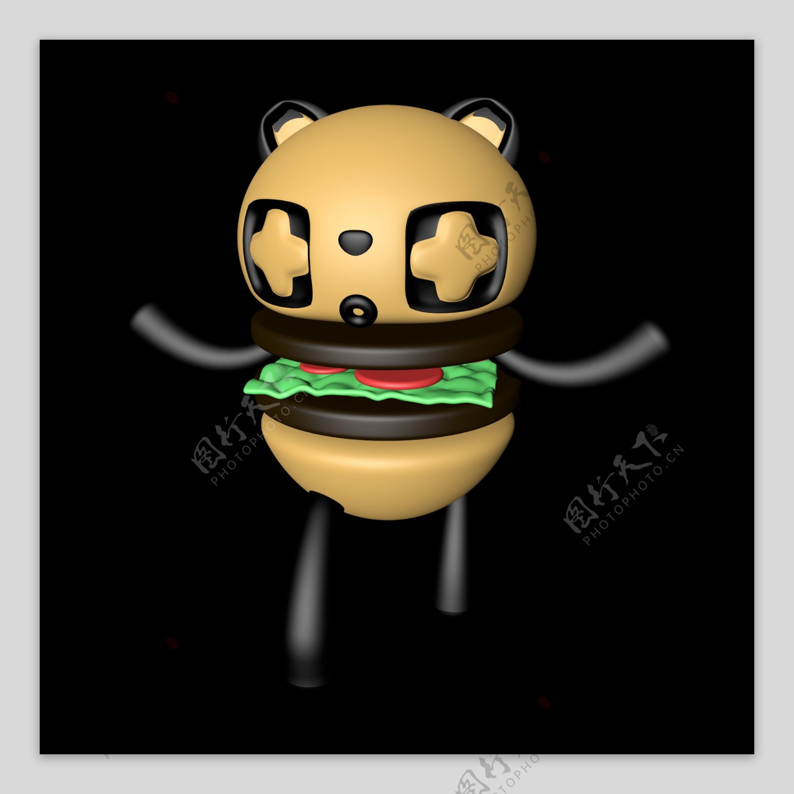 创意3D汉堡熊猫C4D建模玩具素材