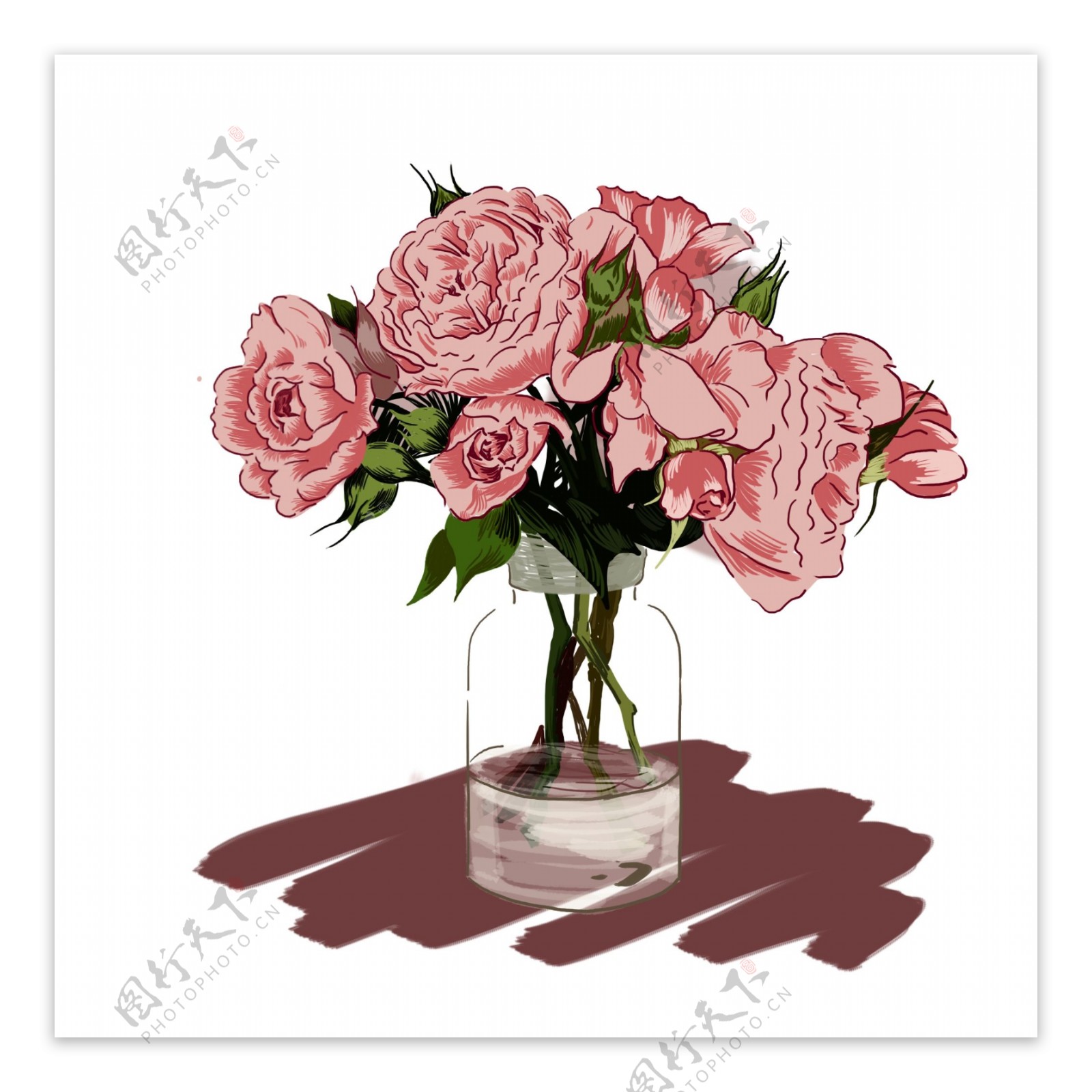 手绘鲜花粉色玫瑰可商用元素