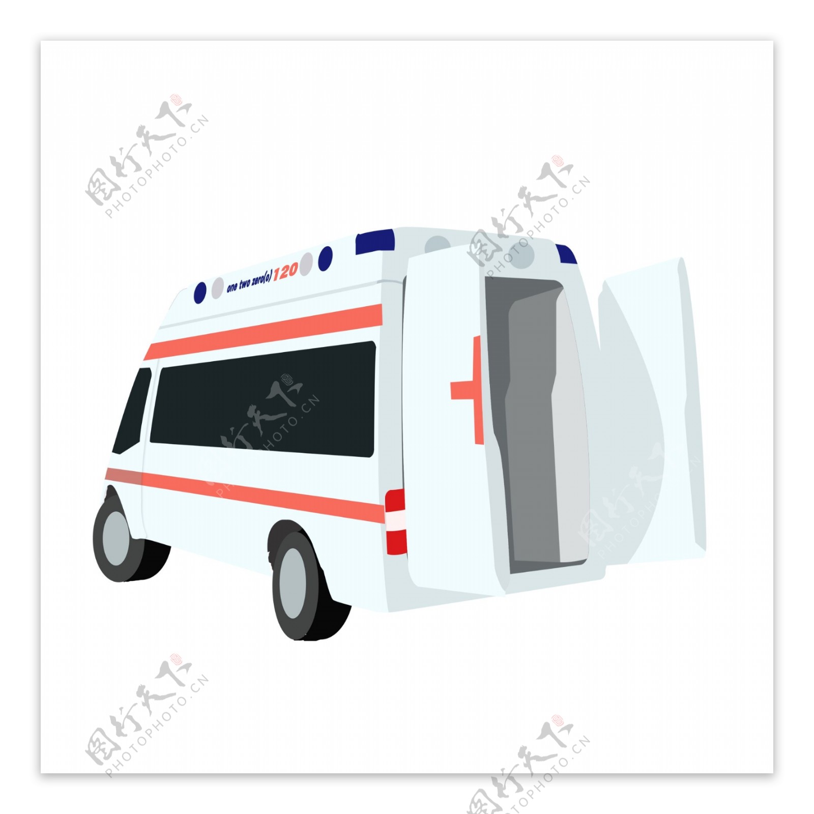 手绘一辆救护车插画设计可商用元素