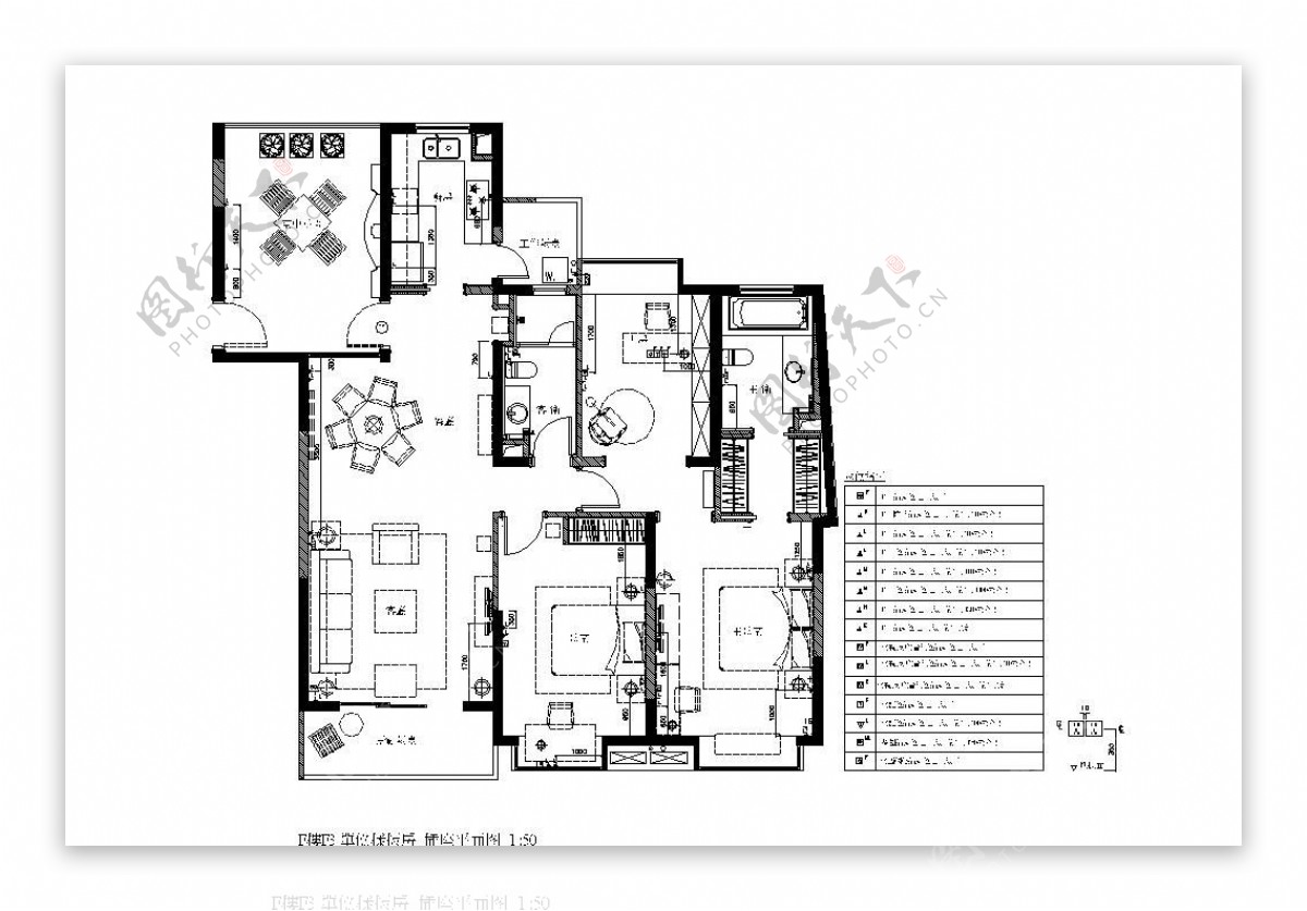 新中式三室一厅室内设计平面图