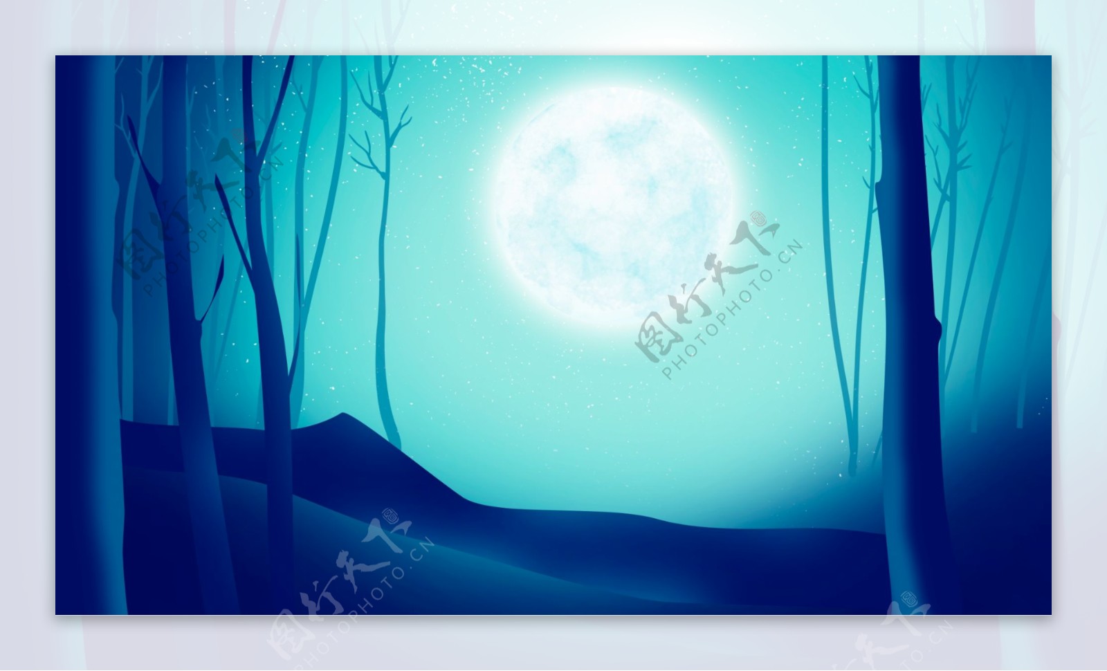 夜晚树林中的白色月亮