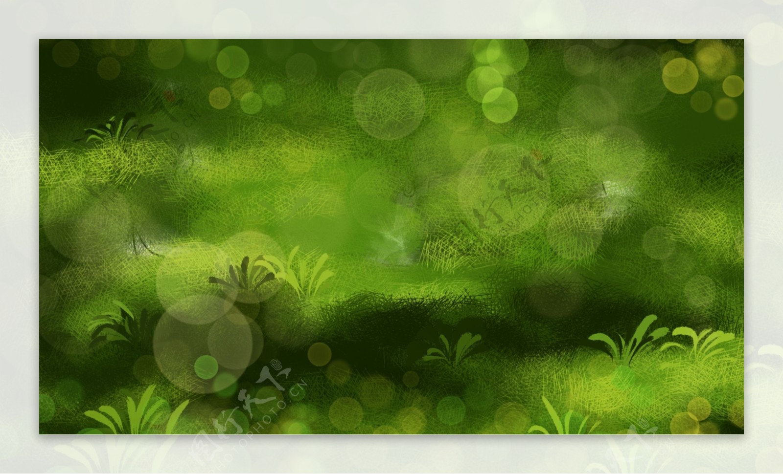 朦胧唯美绿色植物插画背景设计