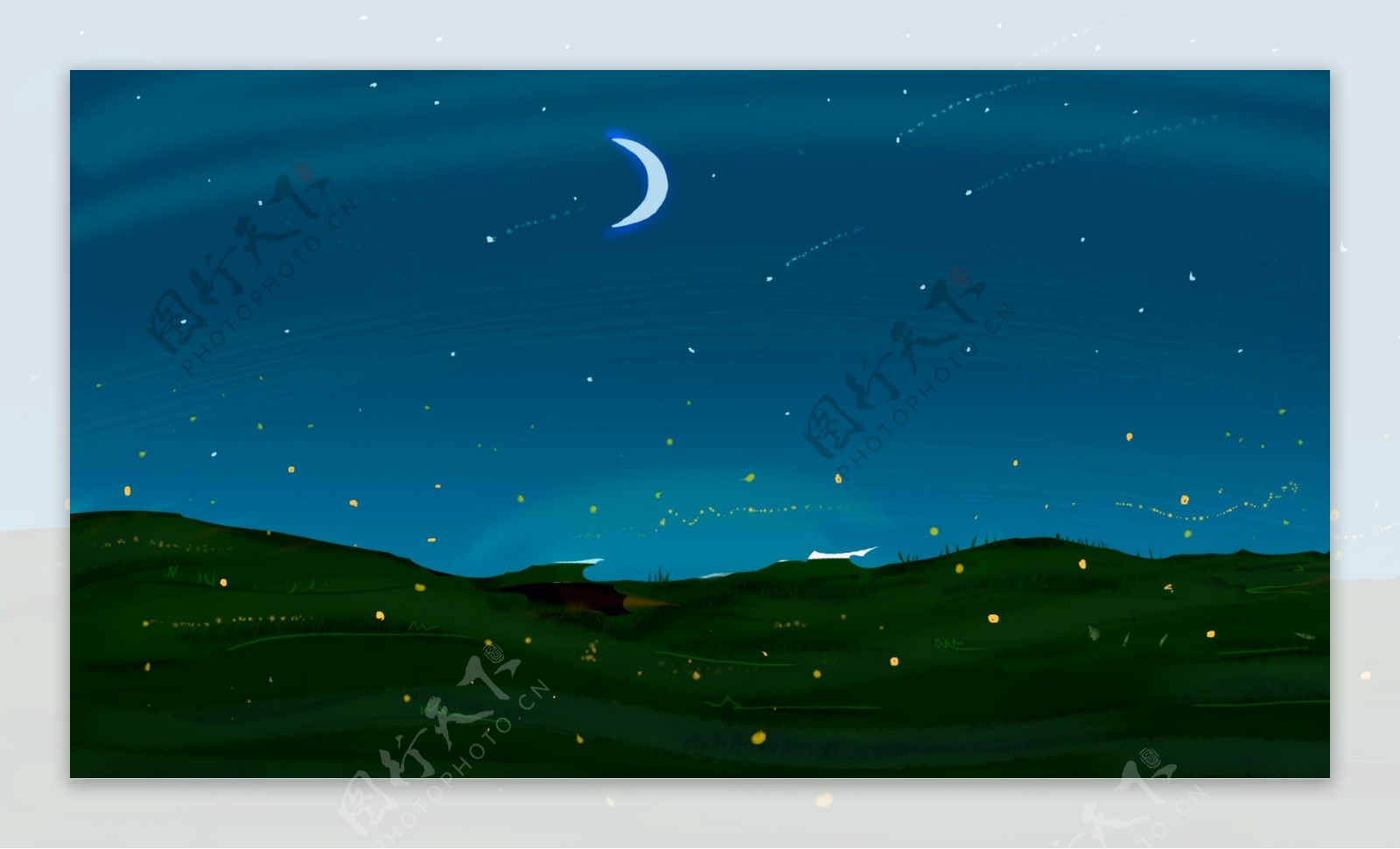 草原星空流星雨晚安背景素材