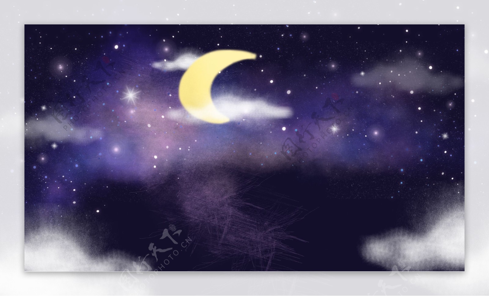 紫色梦幻小清新星空月亮插画背景