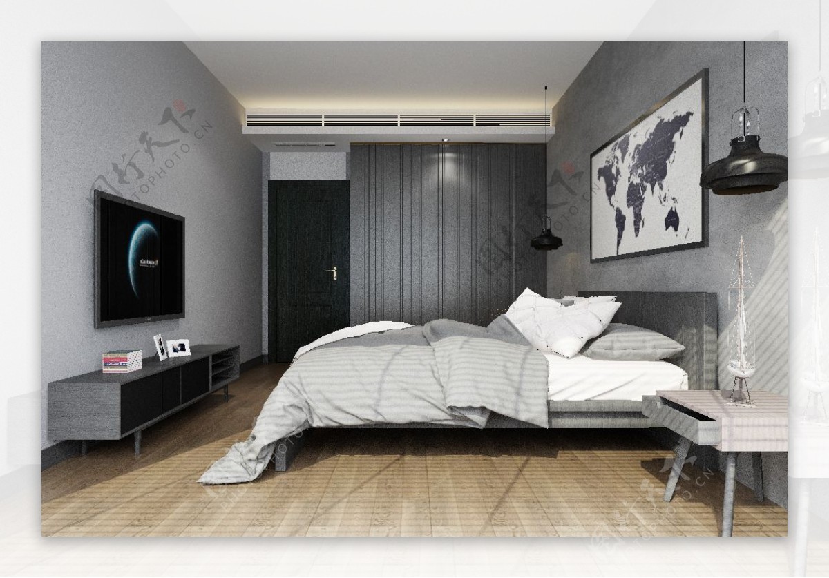 工业风格时尚卧室效果图