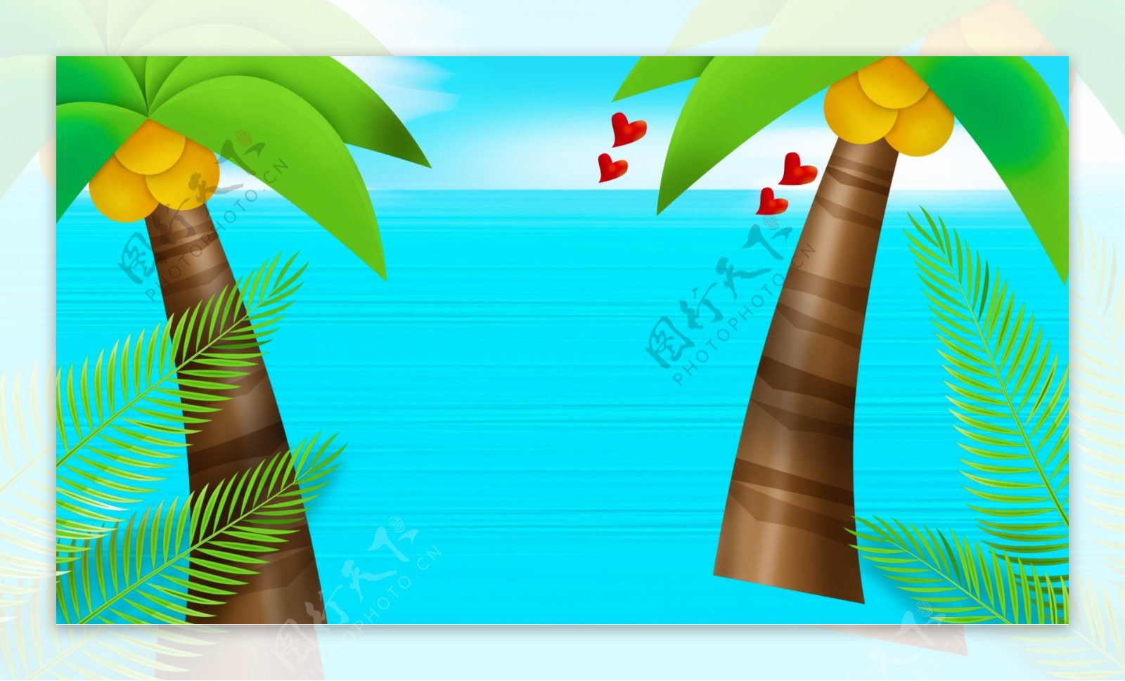 七夕海滩椰树爱心背景素材