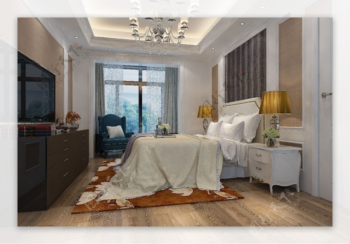 欧式风格现代卧室空间效果图模型