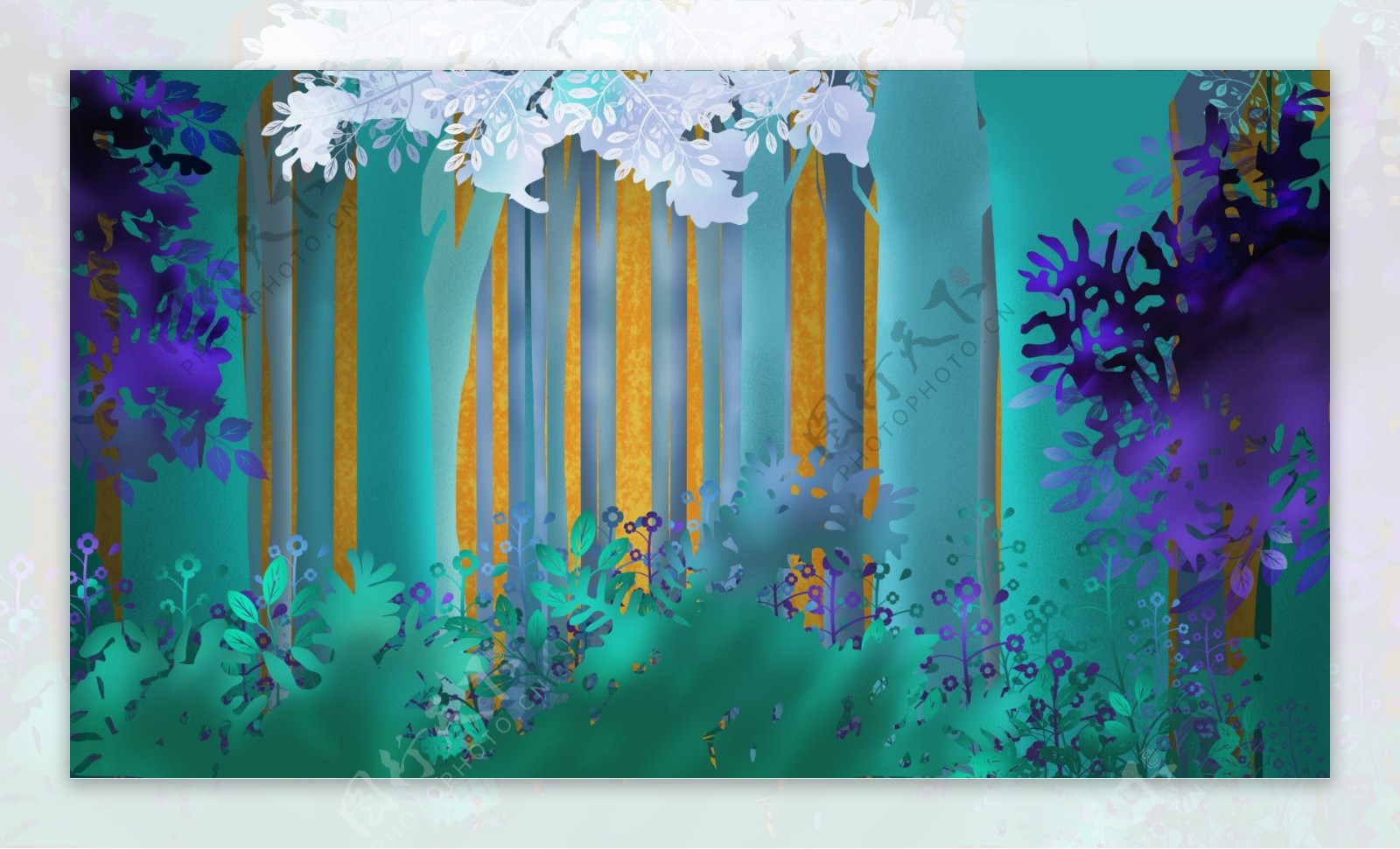 多彩手绘森林banner背景素材