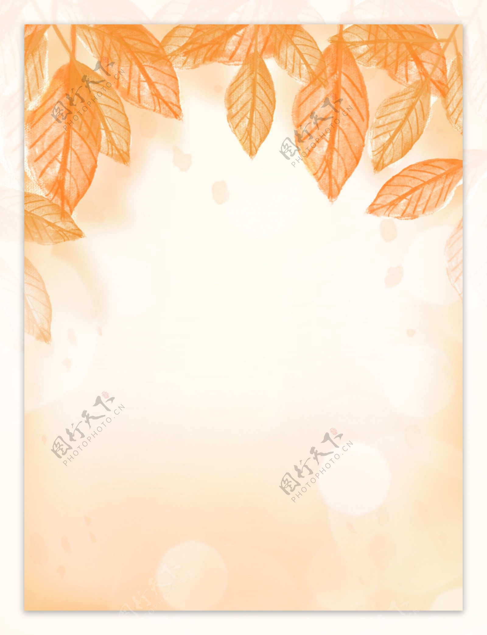 原创手绘秋季金黄色树叶秋叶光斑背景