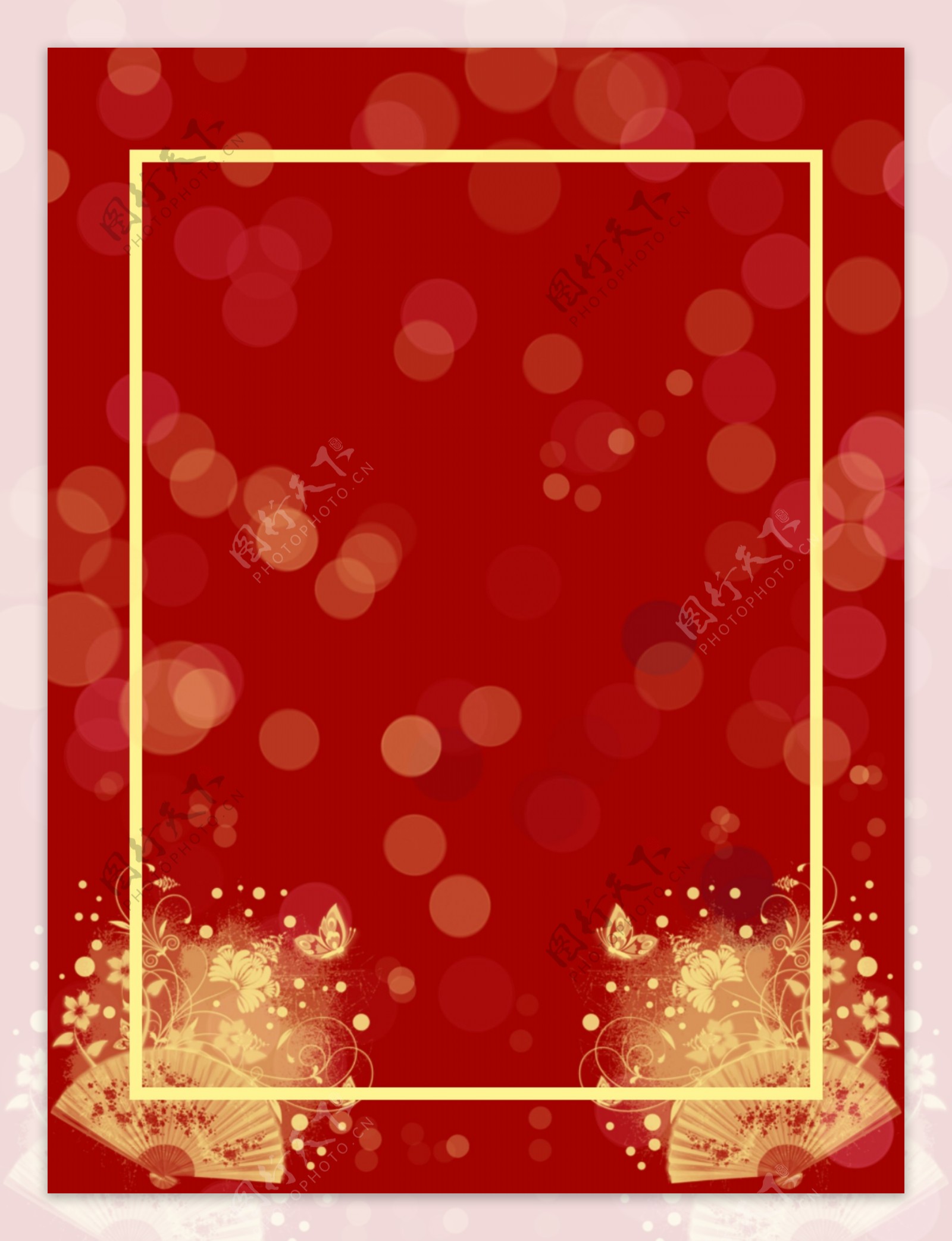 红色喜庆新年光斑扇子背景素材