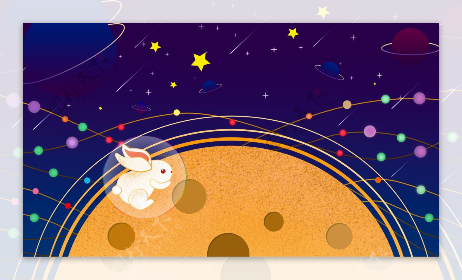 月亮上的小白兔卡通背景