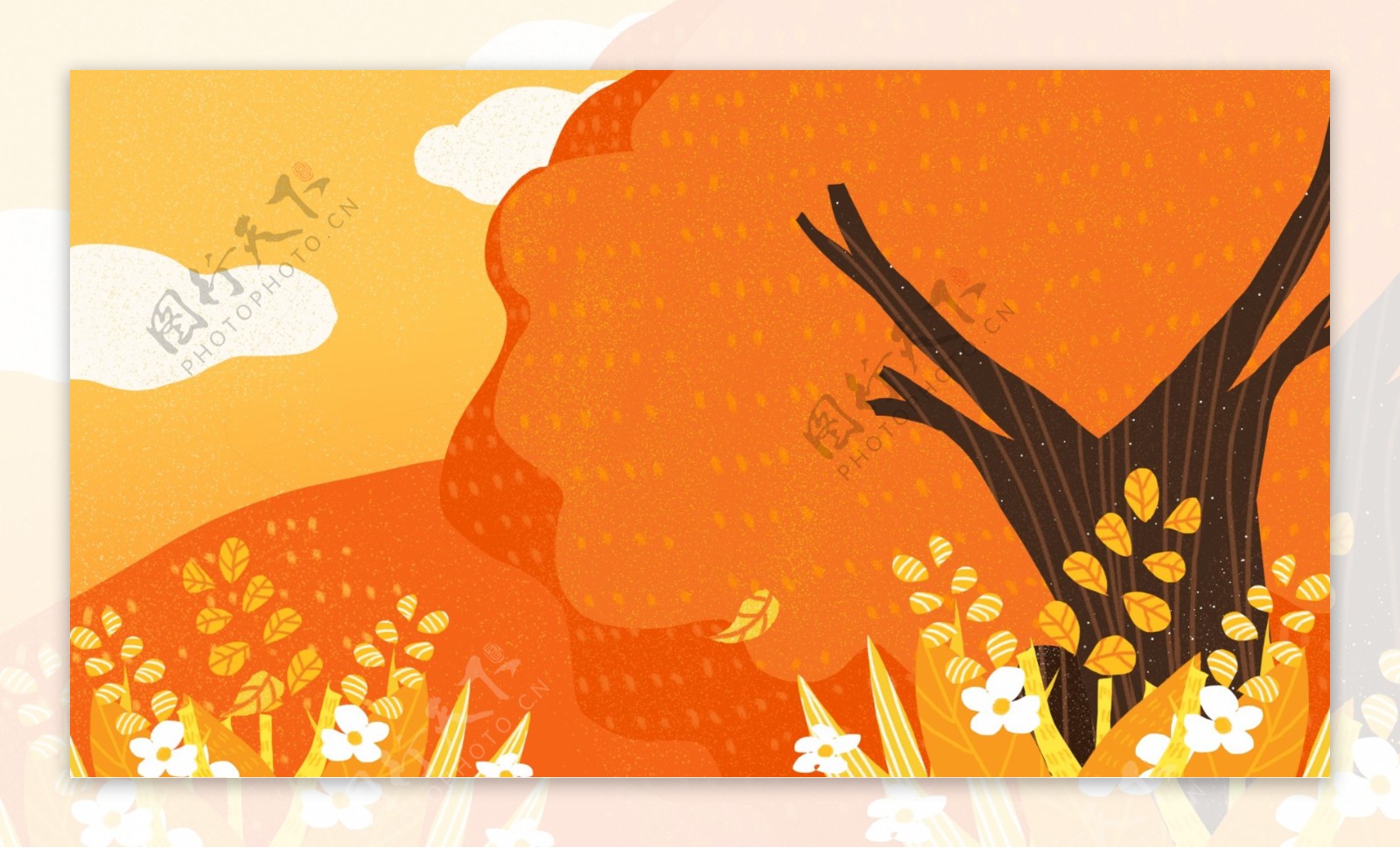 秋季手绘大树背景设计