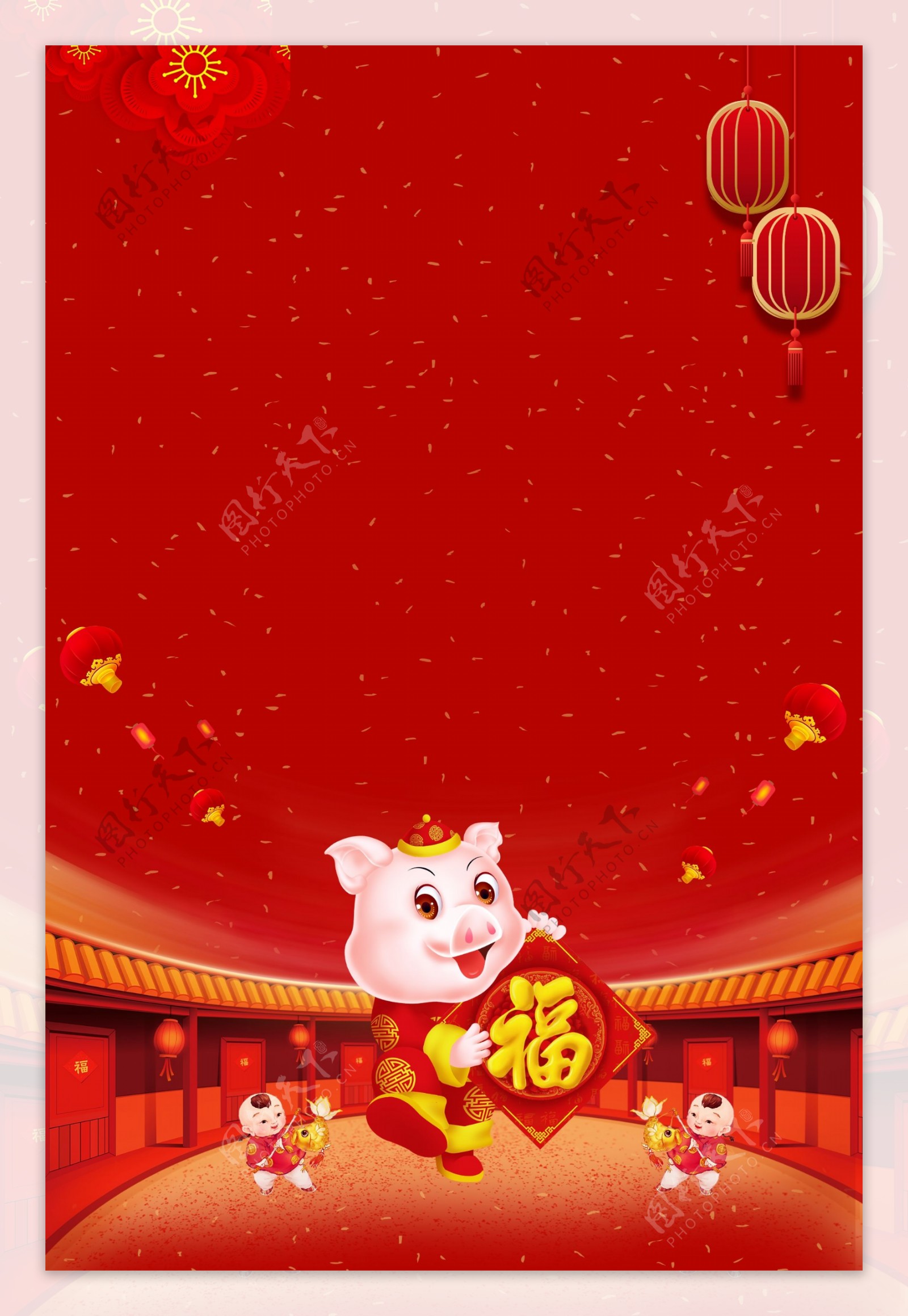 中国风喜庆2019猪年灯笼背景素材
