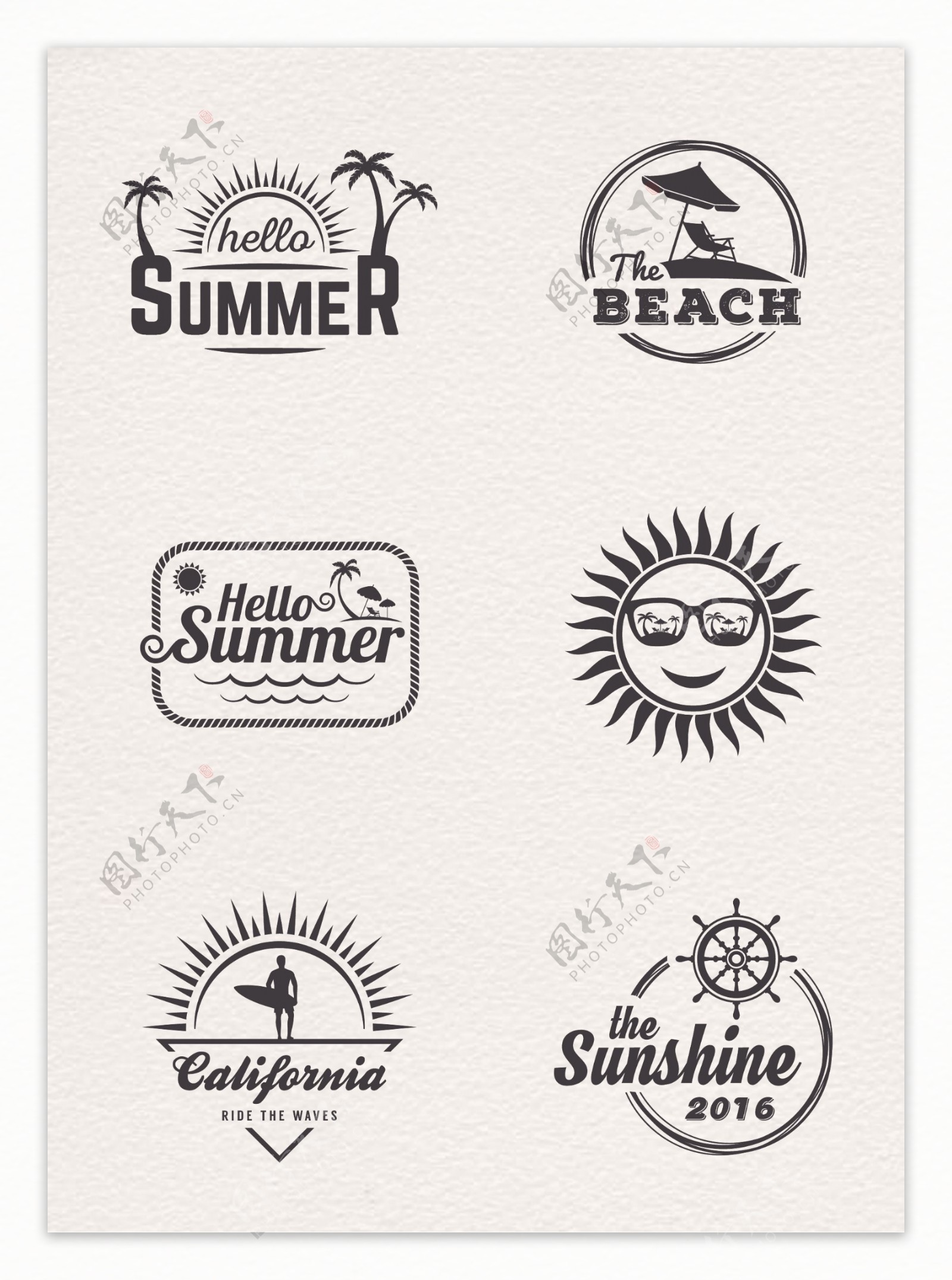 6款黑色夏日沙滩海滩促销矢量标签元素