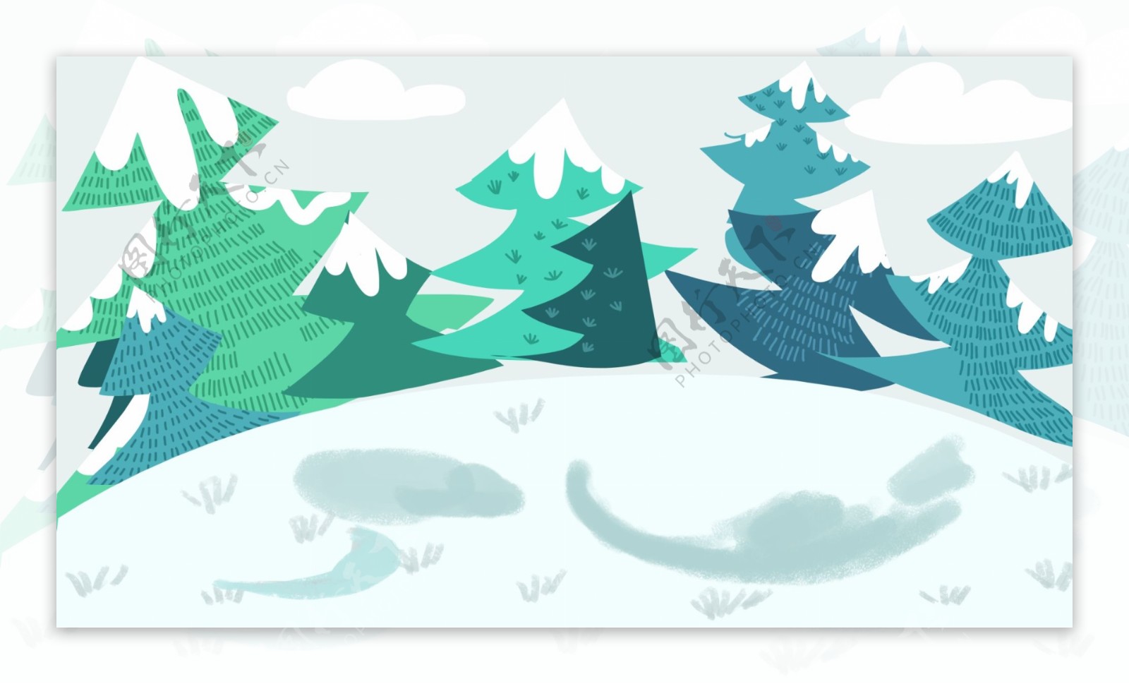 扁平化可爱雪地松树背景设计