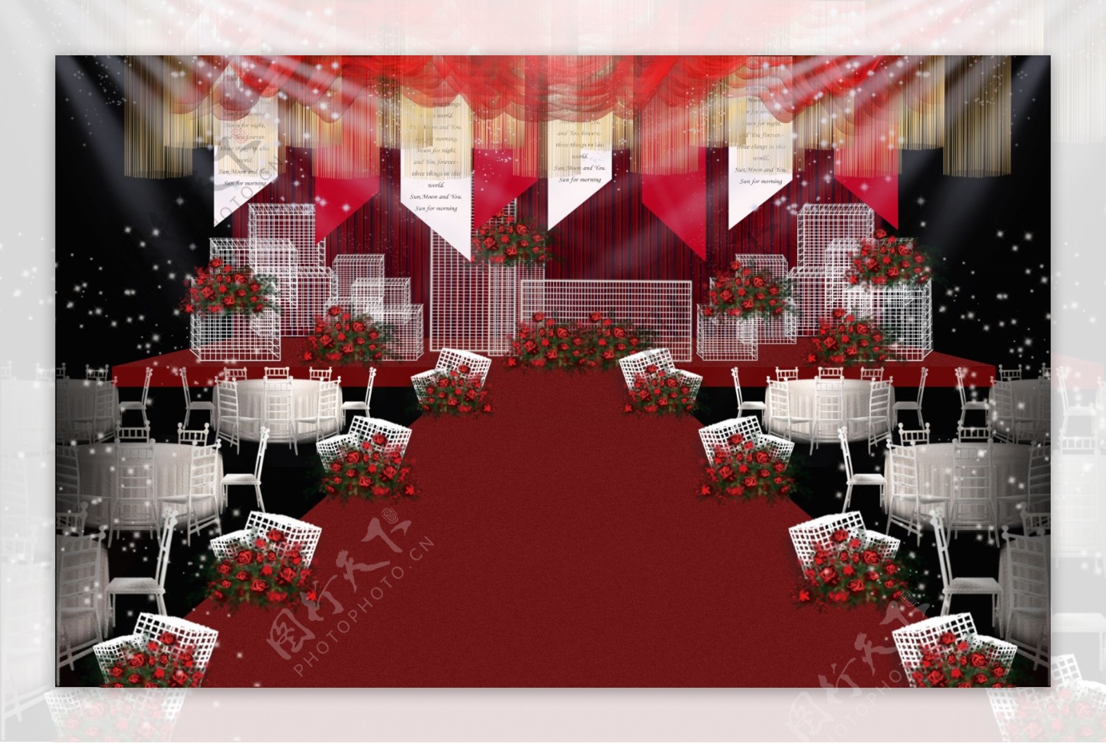 红白色系婚礼舞台效果图