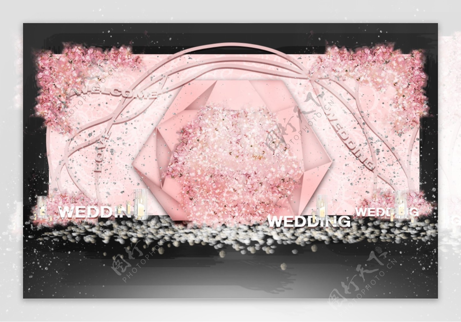 粉色婚礼合影区效果图