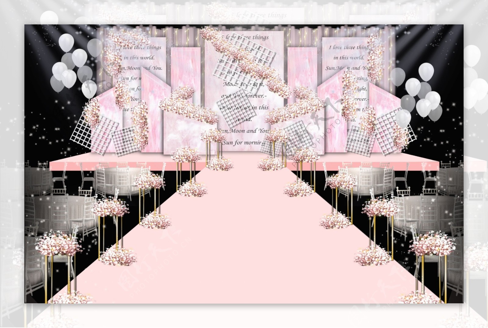 粉金色系婚礼舞台效果图