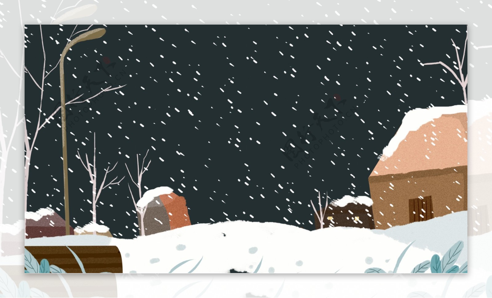 卡通夜晚下雪冬季背景设计