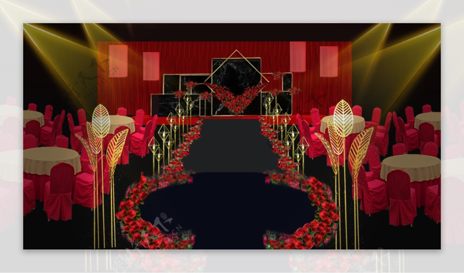 红黑婚礼布置效果图