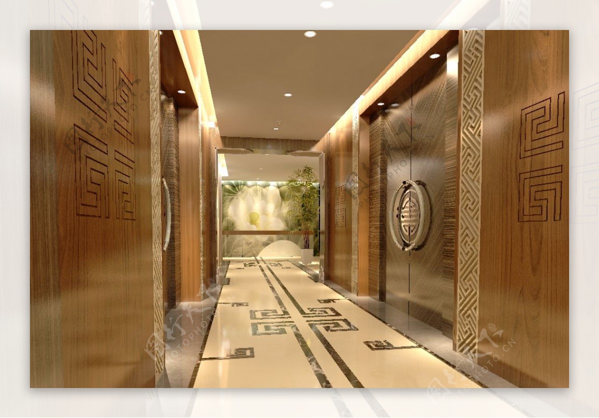 中式酒店大堂电梯厅