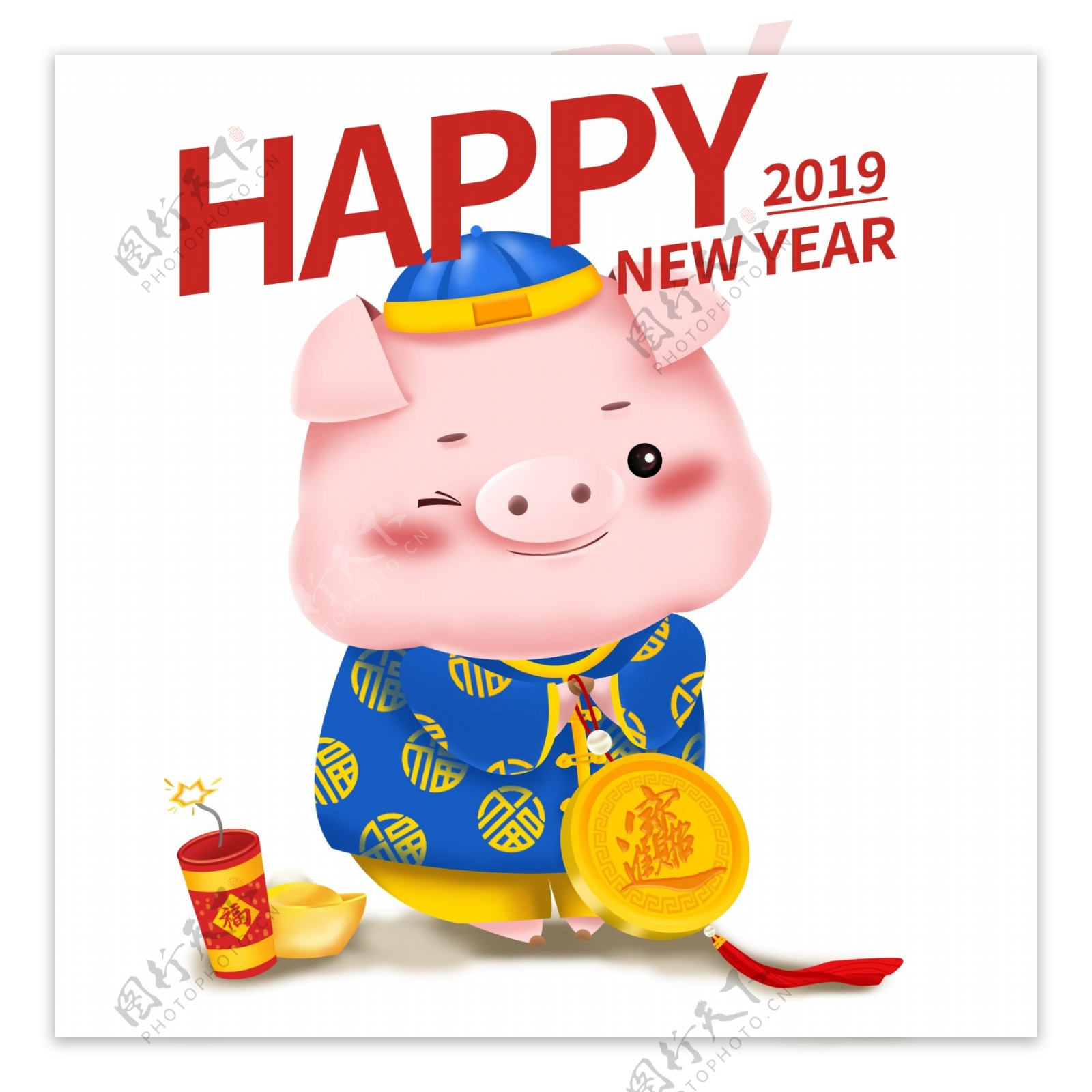 新年可爱猪立体IP卡通形象福娃男孩拜年