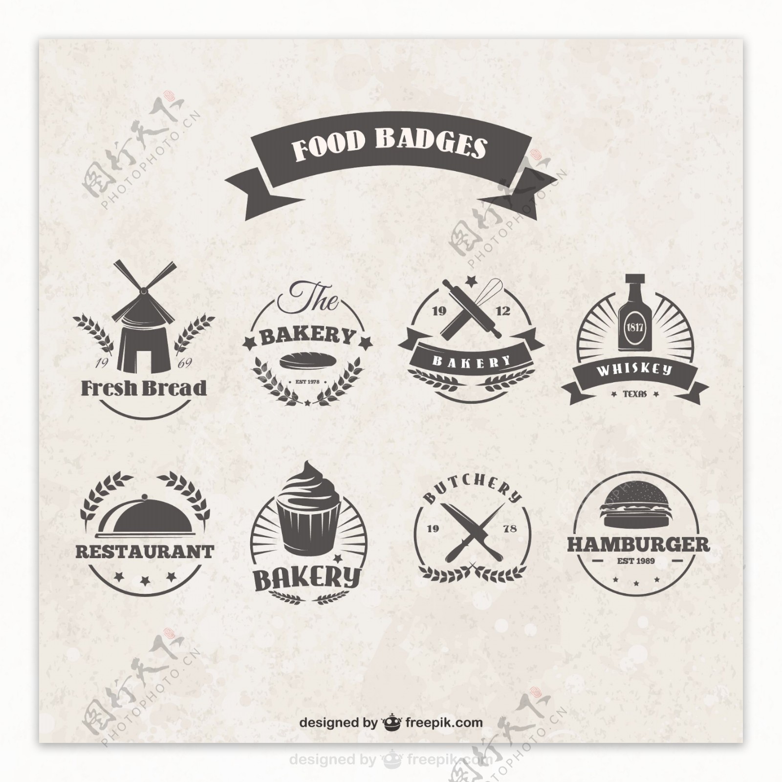 复古风格的食物徽章