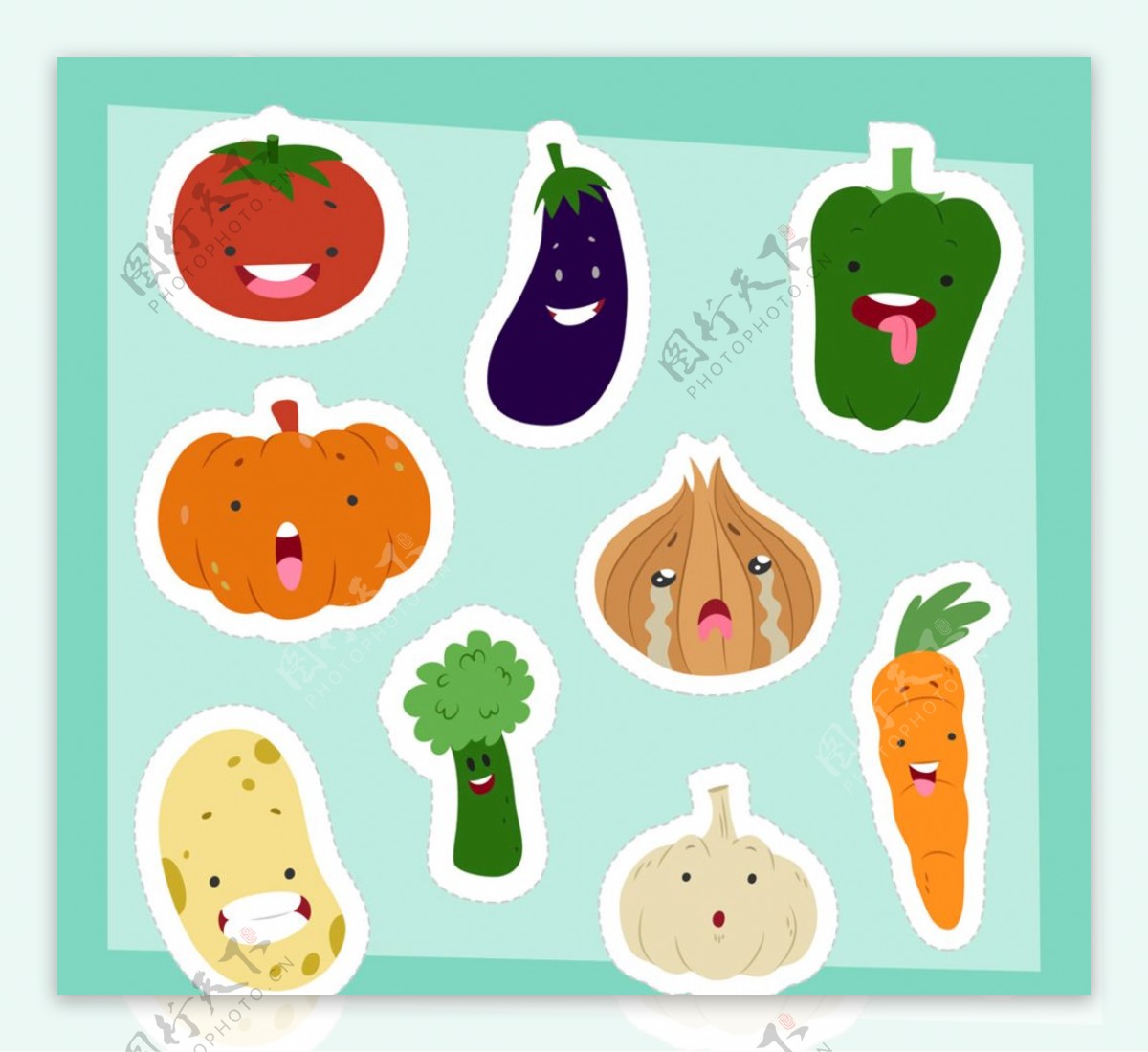 可爱表情蔬菜贴纸