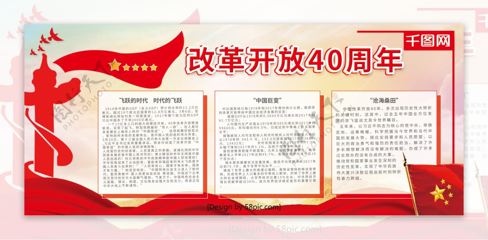 红色改革开放40周年党建宣传展板