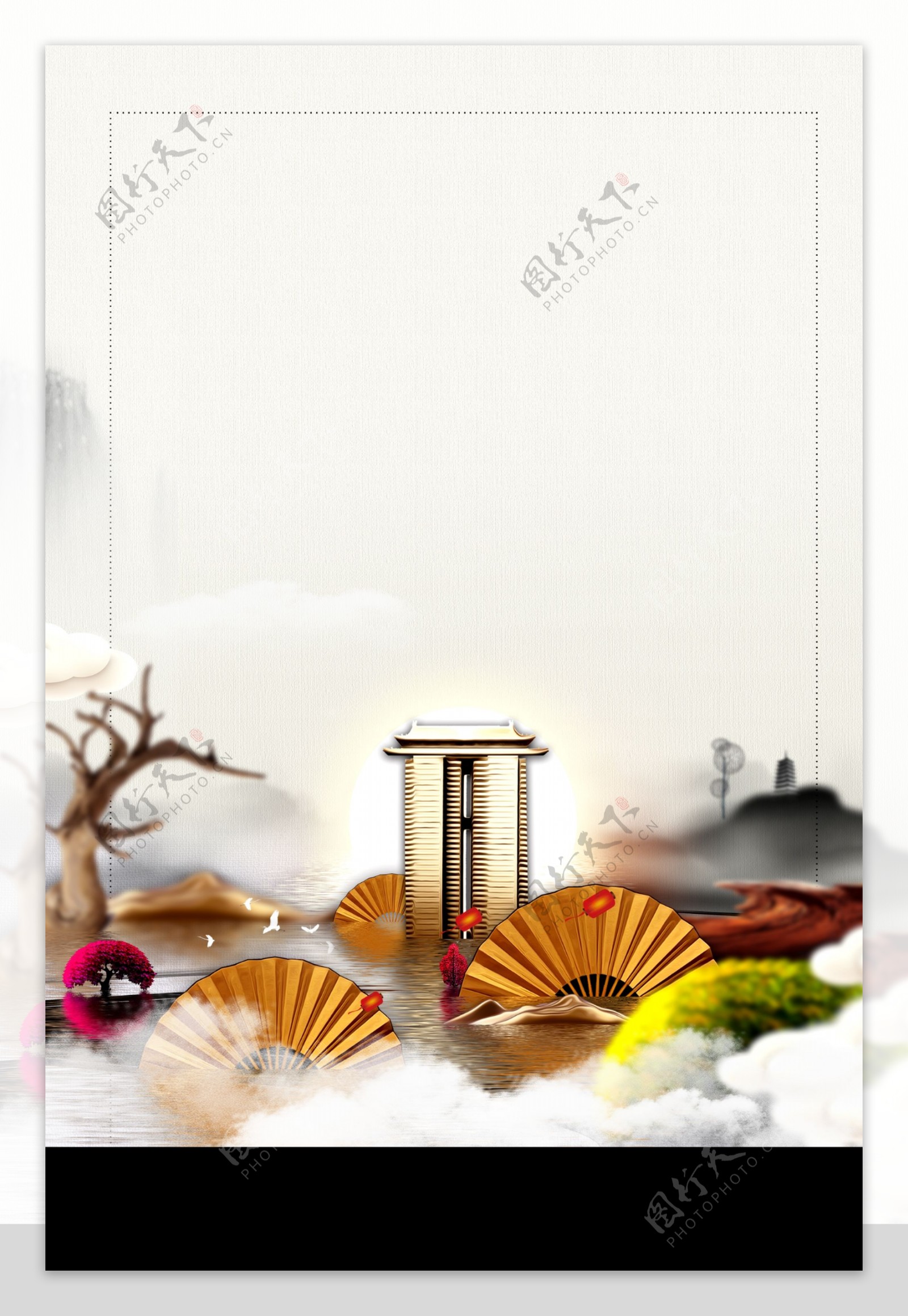 中式传统子地产海报背景设计