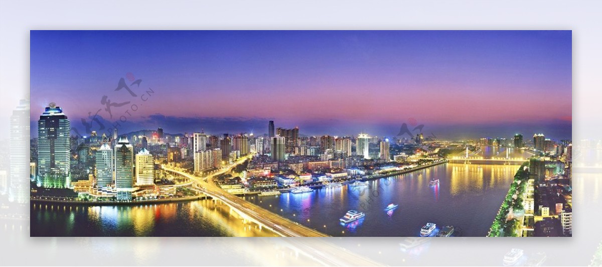 城市夜景繁华俯视湖江桥