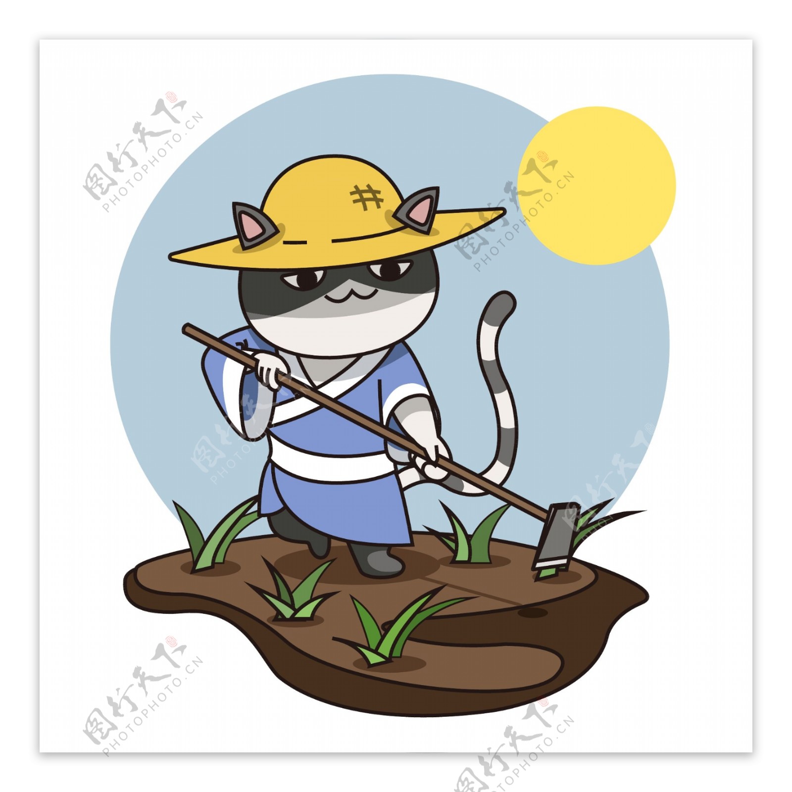 猫猫耕地秋分节气主题卡通可爱插画元素
