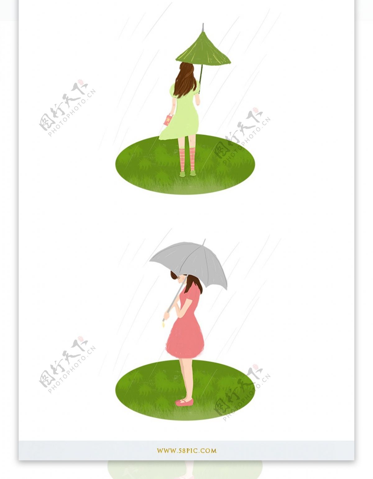 原创立夏手绘撑伞女孩插画元素设计