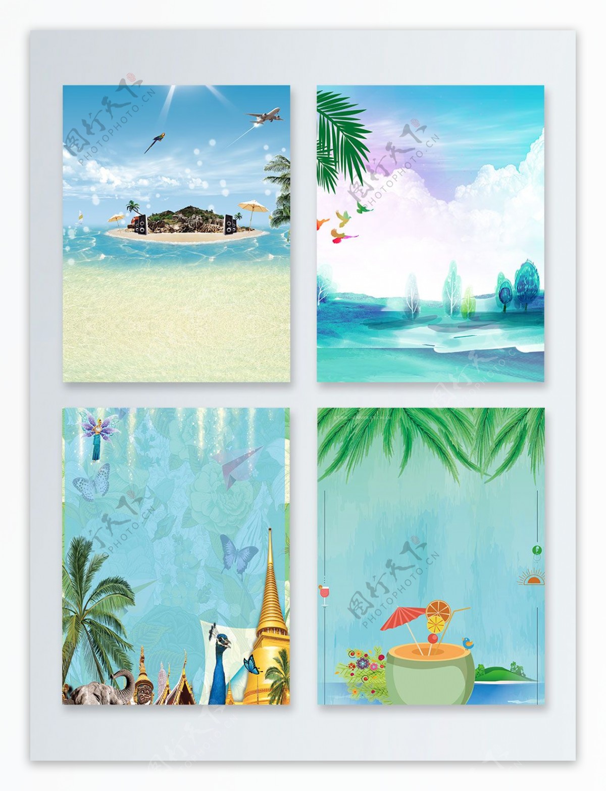 手绘水彩椰子树唯美广告背景图