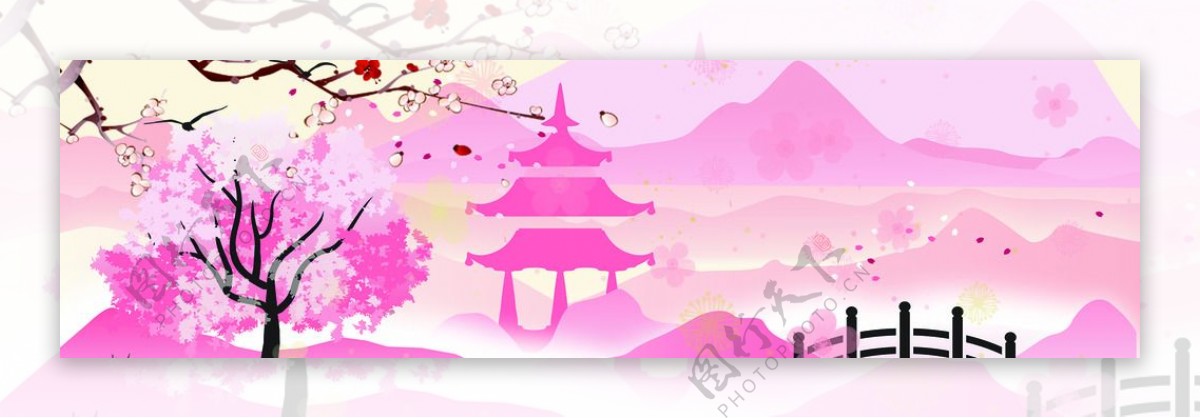 粉色背景素材花卉水彩海报