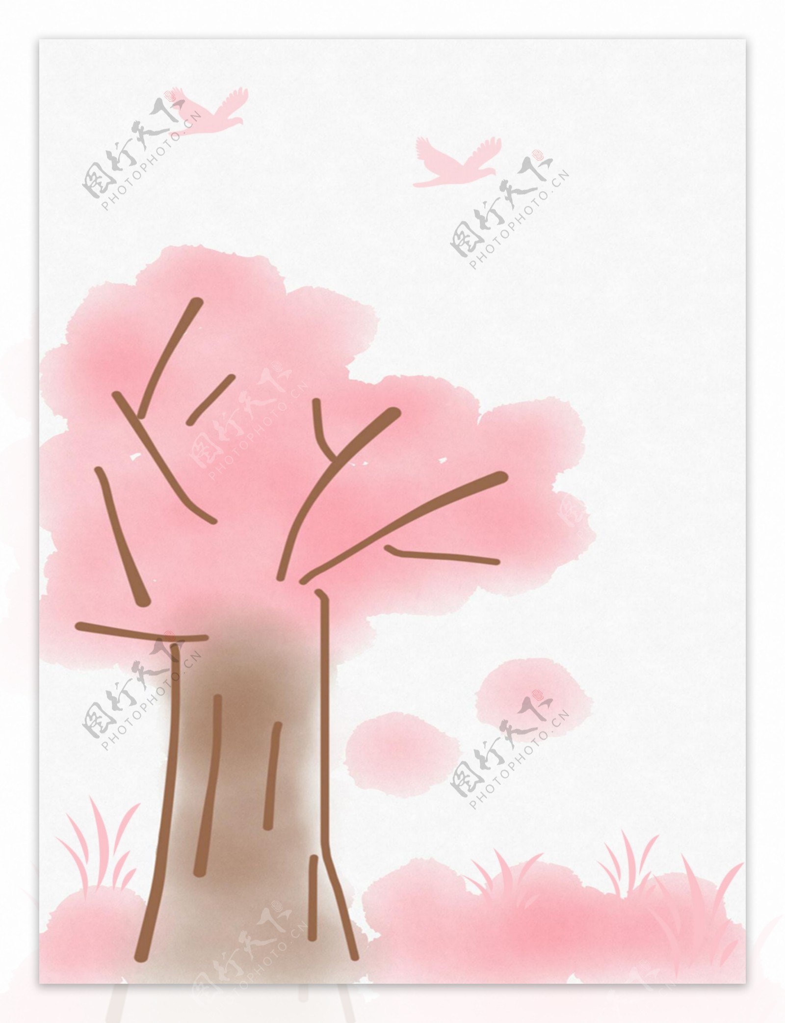 粉色手绘大树背景图