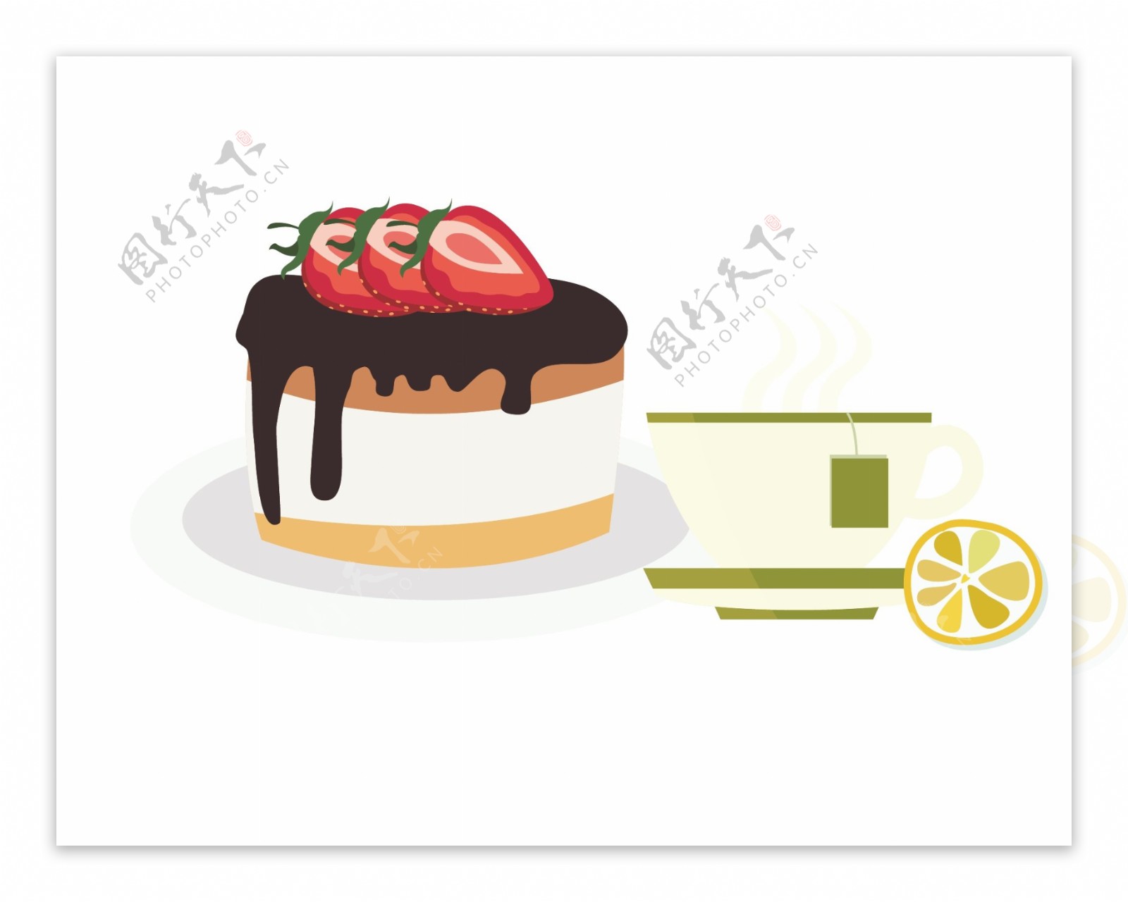 矢量草莓蛋糕柠檬茶元素